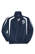 Load image into Gallery viewer, SWAN Dragon White Logo Red Navy Royal and White Stripes Colorblock Raglan Jacket