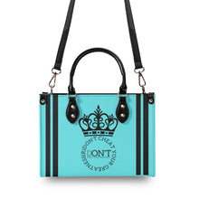 Load image into Gallery viewer, Royalty DON'T D4XV Black logo, Stripes & Turquoise Multiple Sizes Upgraded Luxury Women PU Leather Handbag