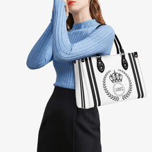 Load image into Gallery viewer, Royalty 24 Black Logo ,Stripes & White Multiple Sizes Upgraded Luxury Women PU Leather Handbag