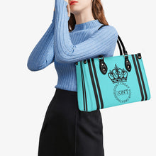 Load image into Gallery viewer, Royalty DON'T D4XV Black logo, Stripes & Turquoise Multiple Sizes Upgraded Luxury Women PU Leather Handbag