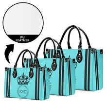 Load image into Gallery viewer, Royalty DON'T D4XV Black logo, Stripes & Turquoise Multiple Sizes Upgraded Luxury Women PU Leather Handbag