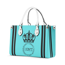 Load image into Gallery viewer, Royalty DON'T D4XV Black logo, Stripes & Turquoise Multiple Sizes Upgraded Luxury Women PU Leather Handbag