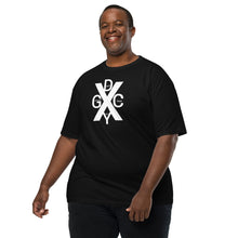 Load image into Gallery viewer, DCYG X White logo & Black Men’s premium heavyweight tee