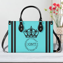 Load image into Gallery viewer, Royalty DON'T D4XV Black logo, Stripes & Turquoise Multiple Sizes Upgraded Luxury Women PU Leather Handbag