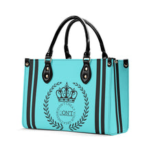 Load image into Gallery viewer, Royalty 24 Black Logo ,Stripes & Turquoise Multiple Sizes Upgraded Luxury Women PU Leather Handbag