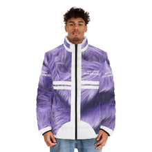 Load image into Gallery viewer, DCYG White logo &amp; Purple Fur Xclusive Unisex Puffer Jacket (AOP)
