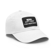 Load image into Gallery viewer, DCYG NERDS White Logo Dad Hat with Black Leather Patch
