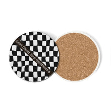 Load image into Gallery viewer, 45Dgr White Logo &amp; Blk &amp; White  Checkered Round Ceramic Coasters
