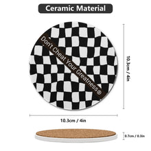 Load image into Gallery viewer, 45Dgr White Logo &amp; Blk &amp; White  Checkered Round Ceramic Coasters
