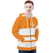 Load image into Gallery viewer, DEI White Logo &amp; Orange and White Mens All Over Print Classic Zip Hoodie
