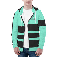 Load image into Gallery viewer, DEI  Black Logo, Stripes &amp; Mint Green Mens All Over Print Classic Zip Hoodie
