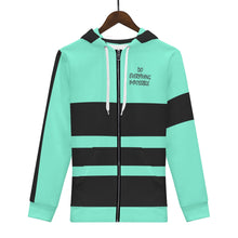 Load image into Gallery viewer, DEI  Black Logo, Stripes &amp; Mint Green Mens All Over Print Classic Zip Hoodie
