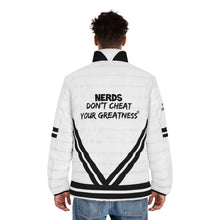 Load image into Gallery viewer, DCYG NERDS Unisex Black logo &amp; White  Puffer Jacket (AOP)
