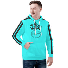Load image into Gallery viewer, Royalty DON'T D4XV Black  Logo, Stripes &amp;  Turquois Mens All Over Print Warm Velvets Pair Of Hoodie
