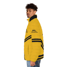 Load image into Gallery viewer, DCYG NERDS Unisex Black logo &amp;  Light Gold Puffer Jacket (AOP)
