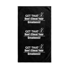 Load image into Gallery viewer, DCYG Get That Bag White logo &amp; Black Hand Towel
