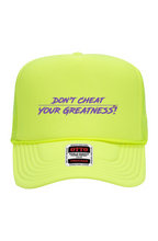Load image into Gallery viewer, DCYG NEON Purple Logo 5 Panel Neon Trucker Cap
