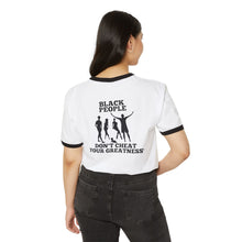 Load image into Gallery viewer, Black People Black Logo &amp; White Empowerment Ringer T-Shirt - 'Don't Cheat Your Greatness'
