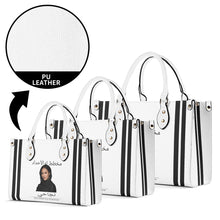 Load image into Gallery viewer, Ancestors Muslim, Female, Black Logo  ,Stripes &amp; White Multiple Sizes Upgraded Luxury Women PU Leather Handbag
