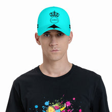 Load image into Gallery viewer, Royalty DON'T D4XV Black Logo, Stripes,  Designs &amp; Turquoise  Curved Brim Baseball Cap (AOP)
