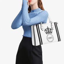 Load image into Gallery viewer, Royalty DON'T D4XV Black Logo ,Stripes &amp; White Multiple Sizes Upgraded Luxury Women PU Leather Handbag
