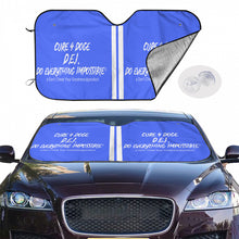 Load image into Gallery viewer, Cure 4 Doge White Logo, stripes &amp; Blue Car Windshield Sunshade (multi-size)
