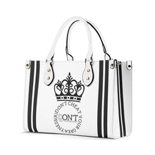 Load image into Gallery viewer, Royalty DON'T D4XV Black Logo ,Stripes &amp; White Multiple Sizes Upgraded Luxury Women PU Leather Handbag

