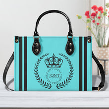 Load image into Gallery viewer, Royalty 24 Black Logo ,Stripes &amp; Turquoise Multiple Sizes Upgraded Luxury Women PU Leather Handbag
