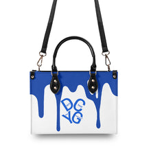 Load image into Gallery viewer, DRIP Blue Logo &amp; White Multiple Sizes Upgraded Luxury Women PU Leather Handbag
