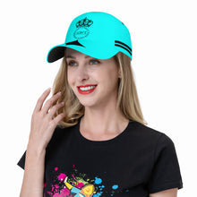 Load image into Gallery viewer, Royalty DON'T D4XV Black Logo, Stripes,  Designs &amp; Turquoise  Curved Brim Baseball Cap (AOP)

