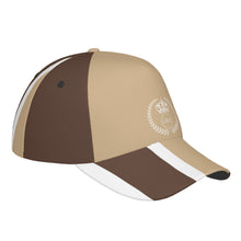 Load image into Gallery viewer, Royalty 24 White Logo, Tan Stripes &amp; White  Curved Brim Baseball Cap (AOP)
