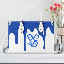 Load image into Gallery viewer, DRIP Blue Logo &amp; White Multiple Sizes Upgraded Luxury Women PU Leather Handbag
