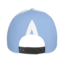 Load image into Gallery viewer, Ancestors Black, White Logo, White Strips &amp; Light Blue Curved Brim Baseball Cap (AOP)
