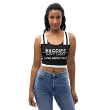 Load image into Gallery viewer, DCYG SX Baddies White Logo &amp; Black Crop Top
