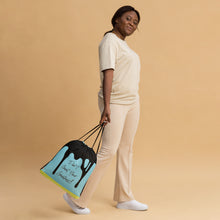 Load image into Gallery viewer, DYCG DRIP Black Logo &amp; Light Blue with Yellow Drawstring bag
