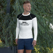 Load image into Gallery viewer, DCYG NERDS Black Logo &amp; White Men's Rash Guard
