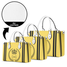 Load image into Gallery viewer, Royalty 24 Black Logo ,Stripe &amp; Yellow Multiple Sizes Upgraded Luxury Women PU Leather Handbag
