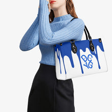 Load image into Gallery viewer, DRIP Blue Logo &amp; White Multiple Sizes Upgraded Luxury Women PU Leather Handbag

