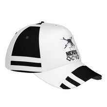 Load image into Gallery viewer, NERDS DRONE WEAR Black Logo , Stripes &amp;  Curved Brim Baseball Cap (AOP)
