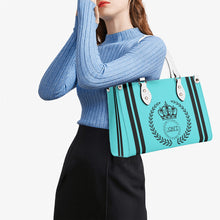 Load image into Gallery viewer, Royalty 24 Black Logo ,Stripes &amp; Turquoise Multiple Sizes Upgraded Luxury Women PU Leather Handbag
