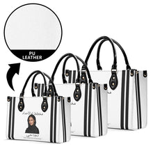 Load image into Gallery viewer, Ancestors Muslim, Female, Black Logo  ,Stripes &amp; White Multiple Sizes Upgraded Luxury Women PU Leather Handbag
