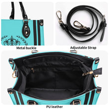 Load image into Gallery viewer, Royalty 24 Black Logo ,Stripes &amp; Turquoise Multiple Sizes Upgraded Luxury Women PU Leather Handbag
