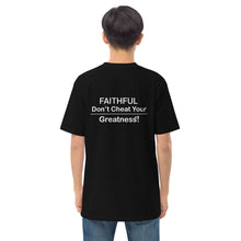 Load image into Gallery viewer, DCYG Faithful White logo &amp; Black Men’s premium heavyweight tee
