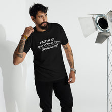 Load image into Gallery viewer, DCYG Faithful White logo &amp; Black Men’s premium heavyweight tee
