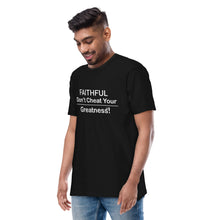 Load image into Gallery viewer, DCYG Faithful White logo &amp; Black Men’s premium heavyweight tee
