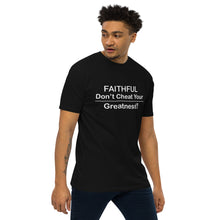 Load image into Gallery viewer, DCYG Faithful White logo &amp; Black Men’s premium heavyweight tee
