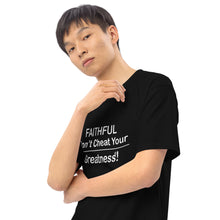Load image into Gallery viewer, DCYG Faithful White logo &amp; Black Men’s premium heavyweight tee

