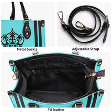 Load image into Gallery viewer, Royalty DON'T D4XV Black logo, Stripes &amp; Turquoise  Multiple Sizes Upgraded Luxury Women PU Leather Handbag
