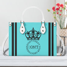 Load image into Gallery viewer, Royalty DON'T D4XV Black logo, Stripes &amp; Turquoise  Multiple Sizes Upgraded Luxury Women PU Leather Handbag
