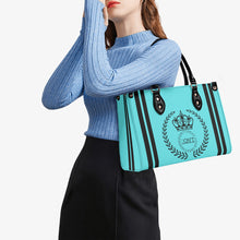 Load image into Gallery viewer, Royalty 24 Black Logo ,Stripes &amp; Turquoise Multiple Sizes Upgraded Luxury Women PU Leather Handbag
